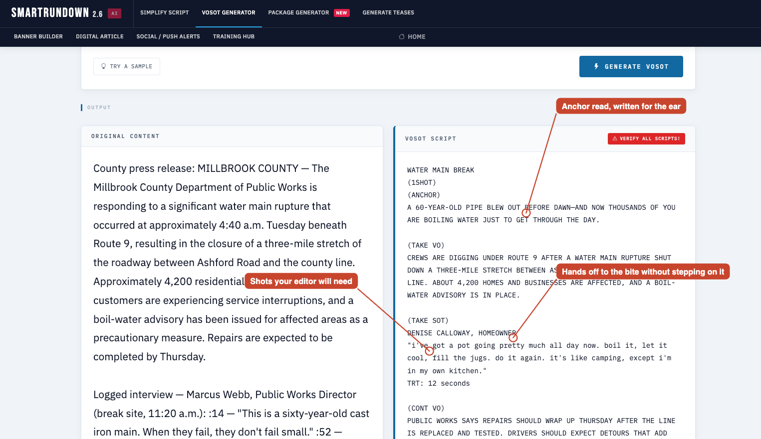 VOSOT Generator — anchor read and SOT hand-off